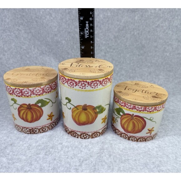 Temp-tations Old World Canister 3 Set Harvest Fall Leaves Acorn Thankful Harvest - Picture 10 of 10